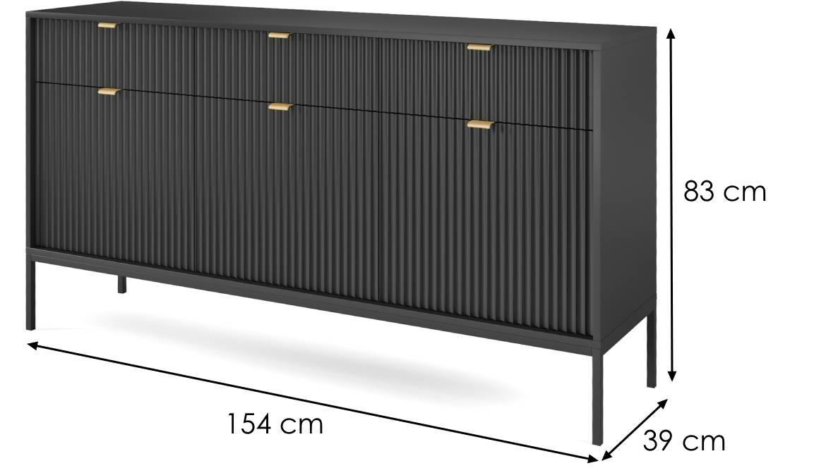 Nova komoda KSZ154 3 vrata+3 fioke 154x39x83 cm crna