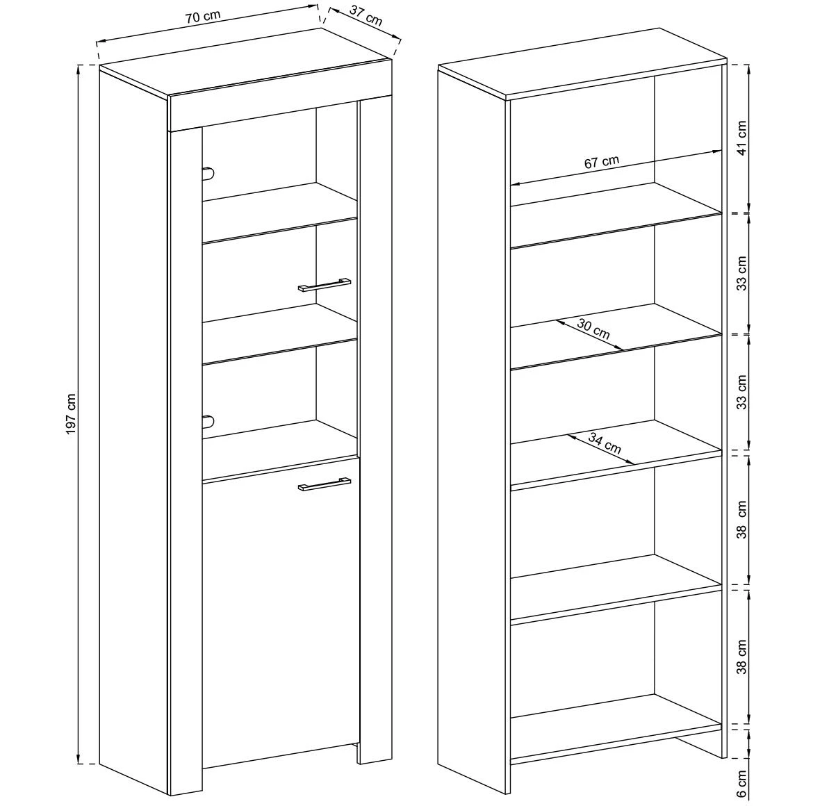Sky vitrina 1 vrata SWT70 70x37x197 cm riviera hrast
