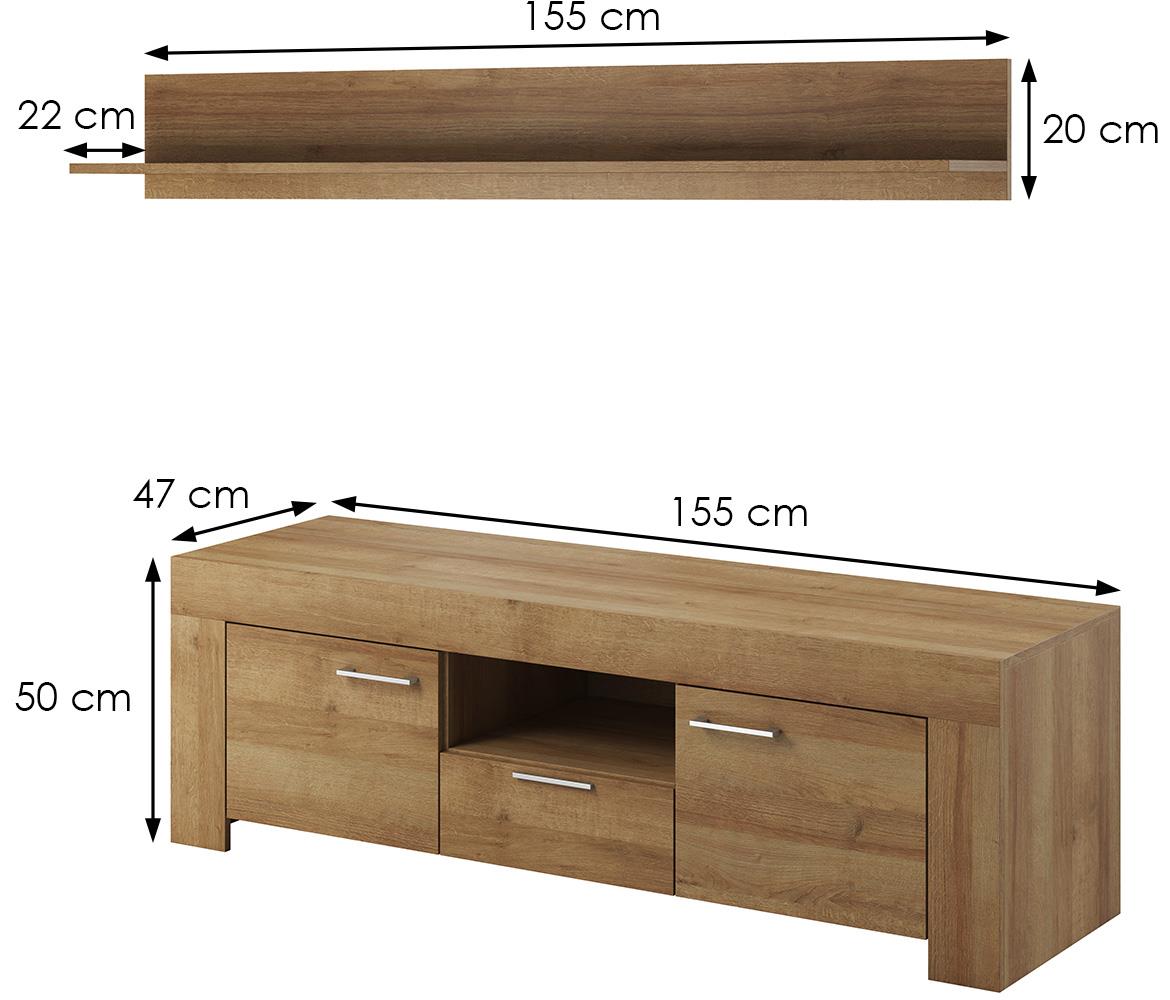 Sky TV komoda SRTV155 + zidna polica 155x47x50 cm riviera hrast