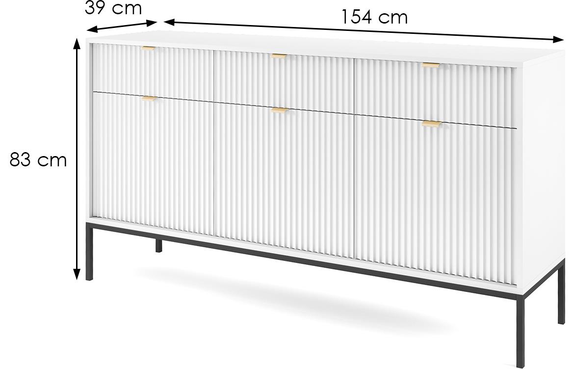 Nova komoda KSZ154 3 vrata+3 fioke 154x39x83 cm bela