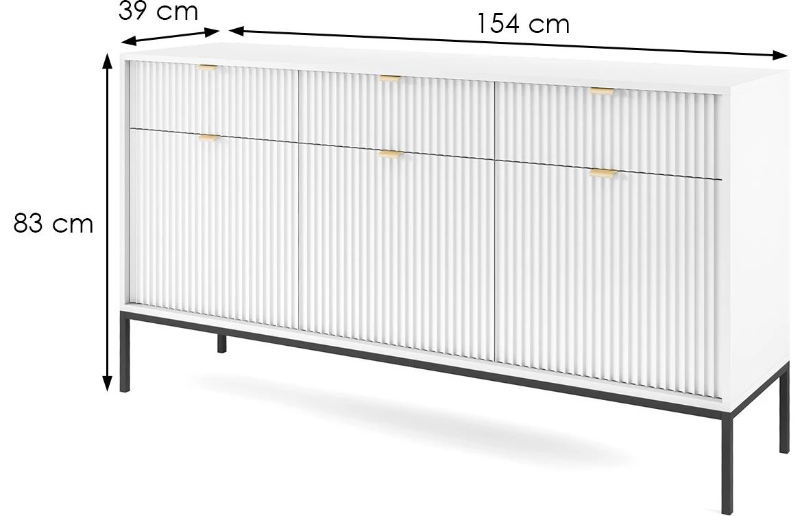 Nova komoda KSZ154 3 vrata+3 fioke 154x39x83 cm bela