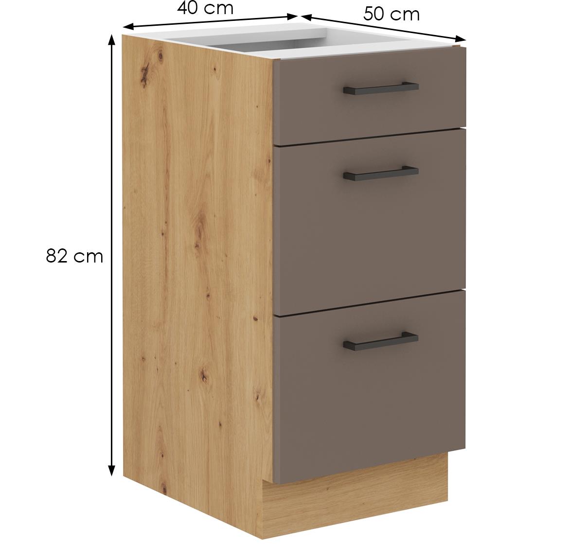 Bologna kuhinjski element 3 fioke  40d 3s bb 40x52x82 cm sivi hrast/artisan hrast