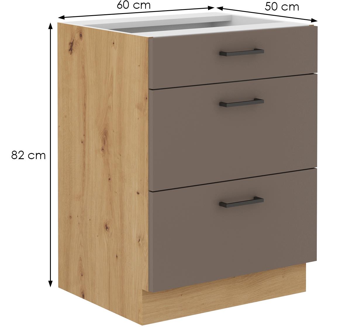 Bologna kuhinjski element 3 fioke  60d 3s bb 60x52x82 cm sivi hrast/artisan hrast