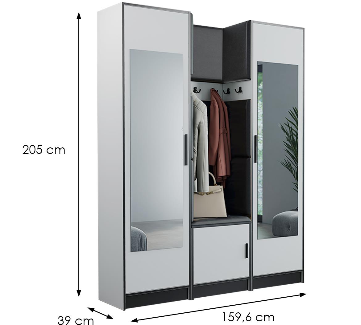 Roj 12+ Madrid 1100 predsoblje 159,6x39x205 cm belo/crno