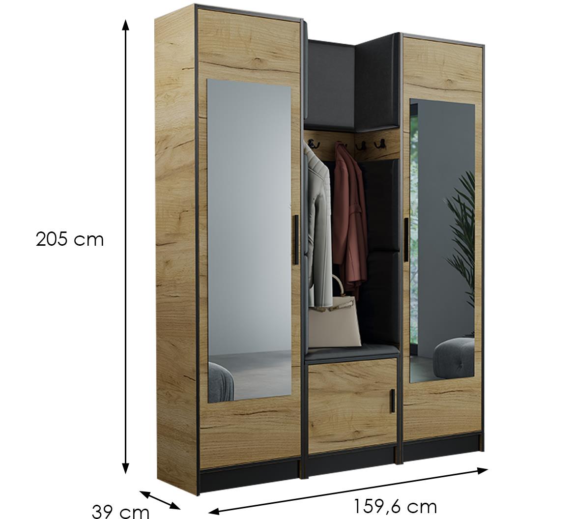 Roj 12+ Madrid 1100 predsoblje 159,6x39x205 cm hrast/crno