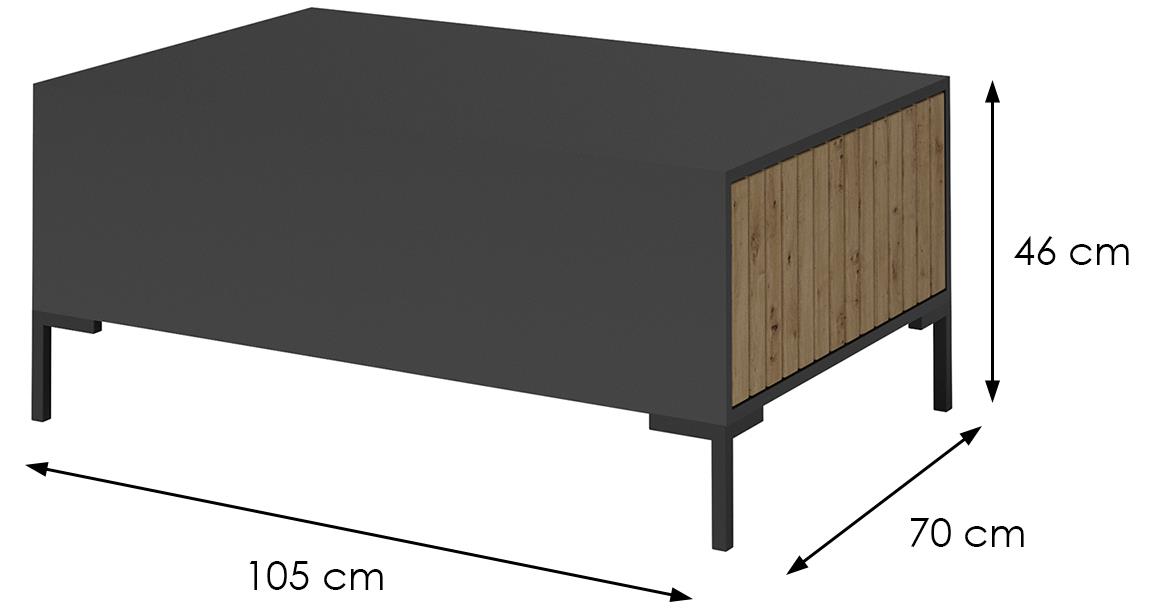 Lando 5 klub sto 105x70x46 cm crni / natur (artisan hrast)