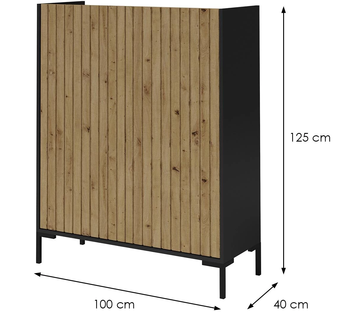 Lando 1 komoda 2 vrata 100x40x125 cm crna / natur (artisan hrast)