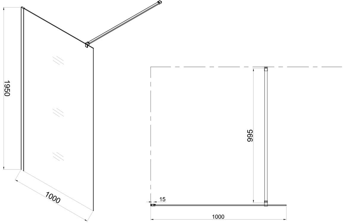 Paravan WALK-IN Fiord 100x195 crni profil