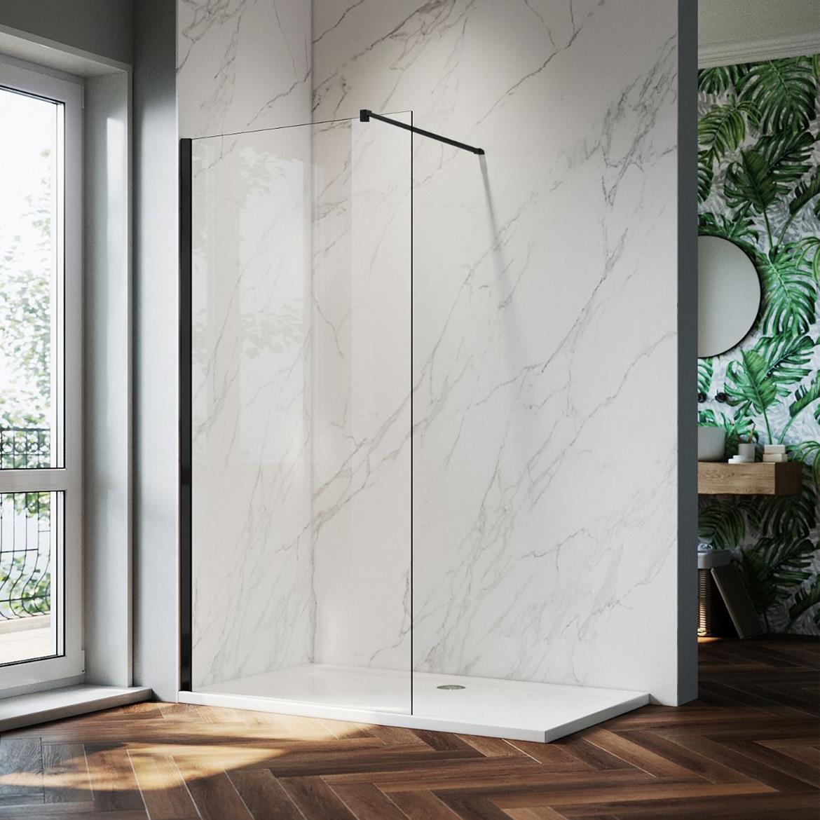 Tuš stijena WALK-IN Fiord 120x195 crni profil