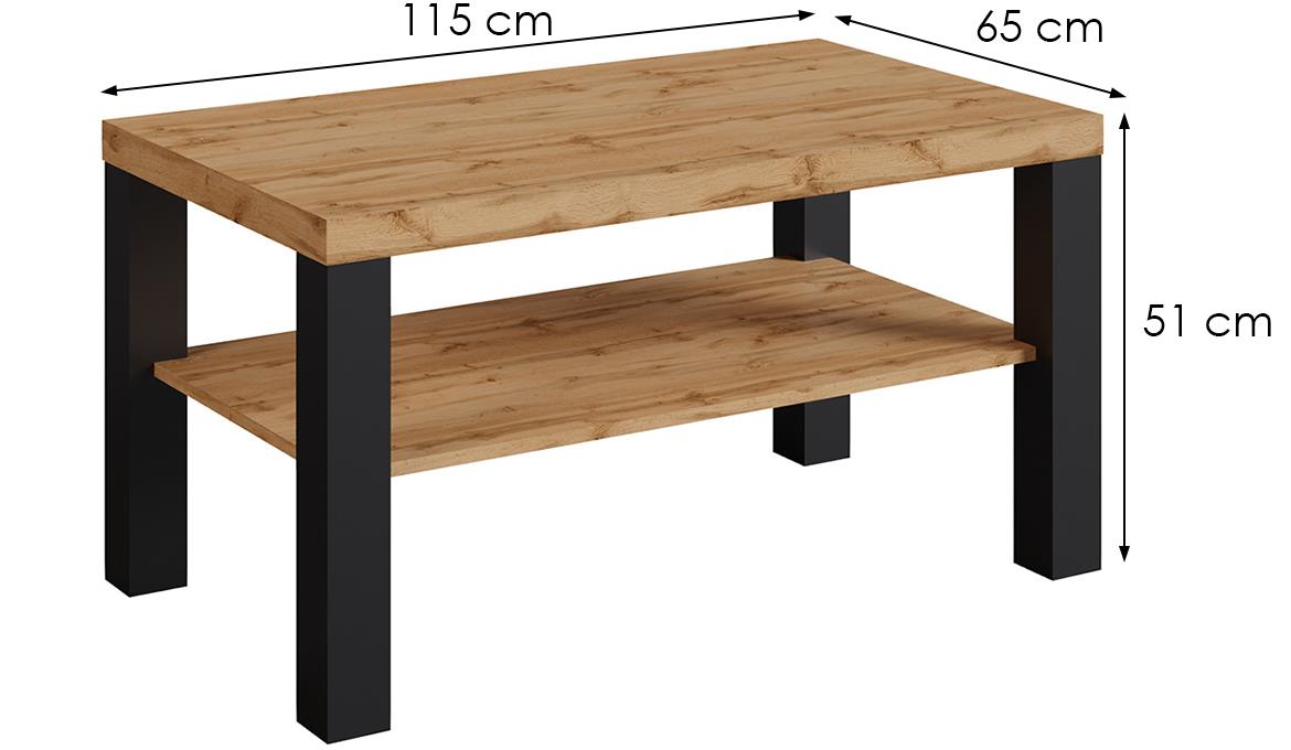 Olaf XII klub sto 1 polica 115x65x51 cm crna/natur (wotan hrast)