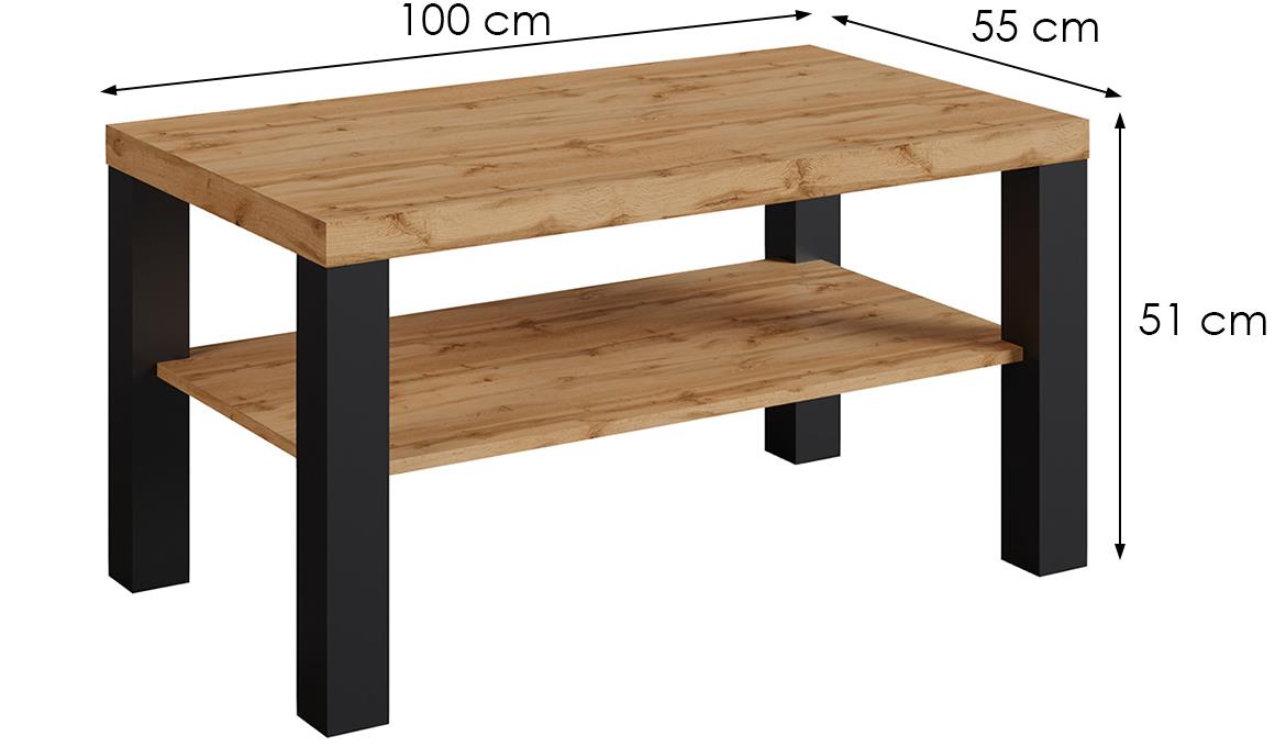 Olaf XI klub sto 1 polica 100x55x51 cm crna/natur (wotan hrast)