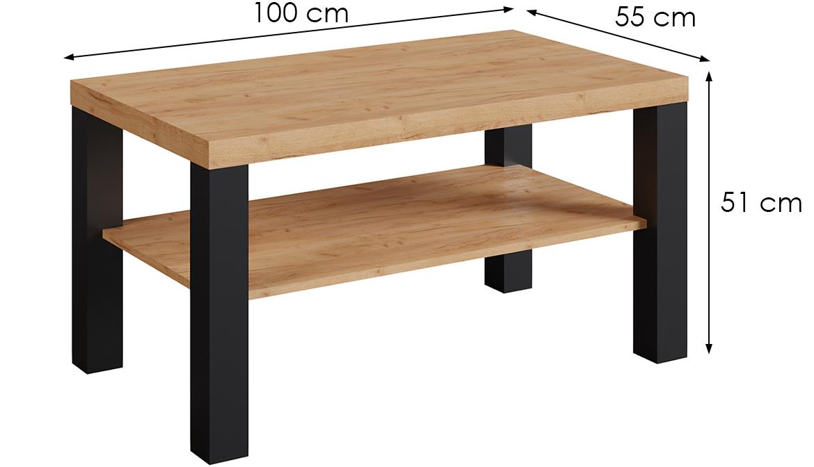 Olaf XI klub sto 1 polica 100x55x51 cm crni/hrast