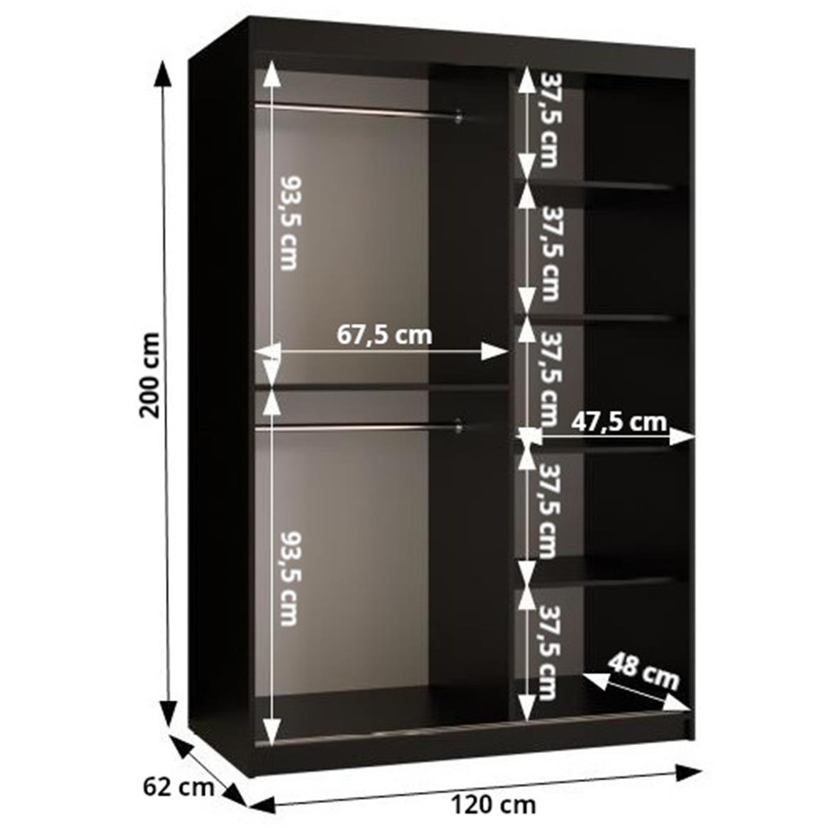 Polano 1 klizni ormar 2 vrata 120x62x200 cm natur/beli