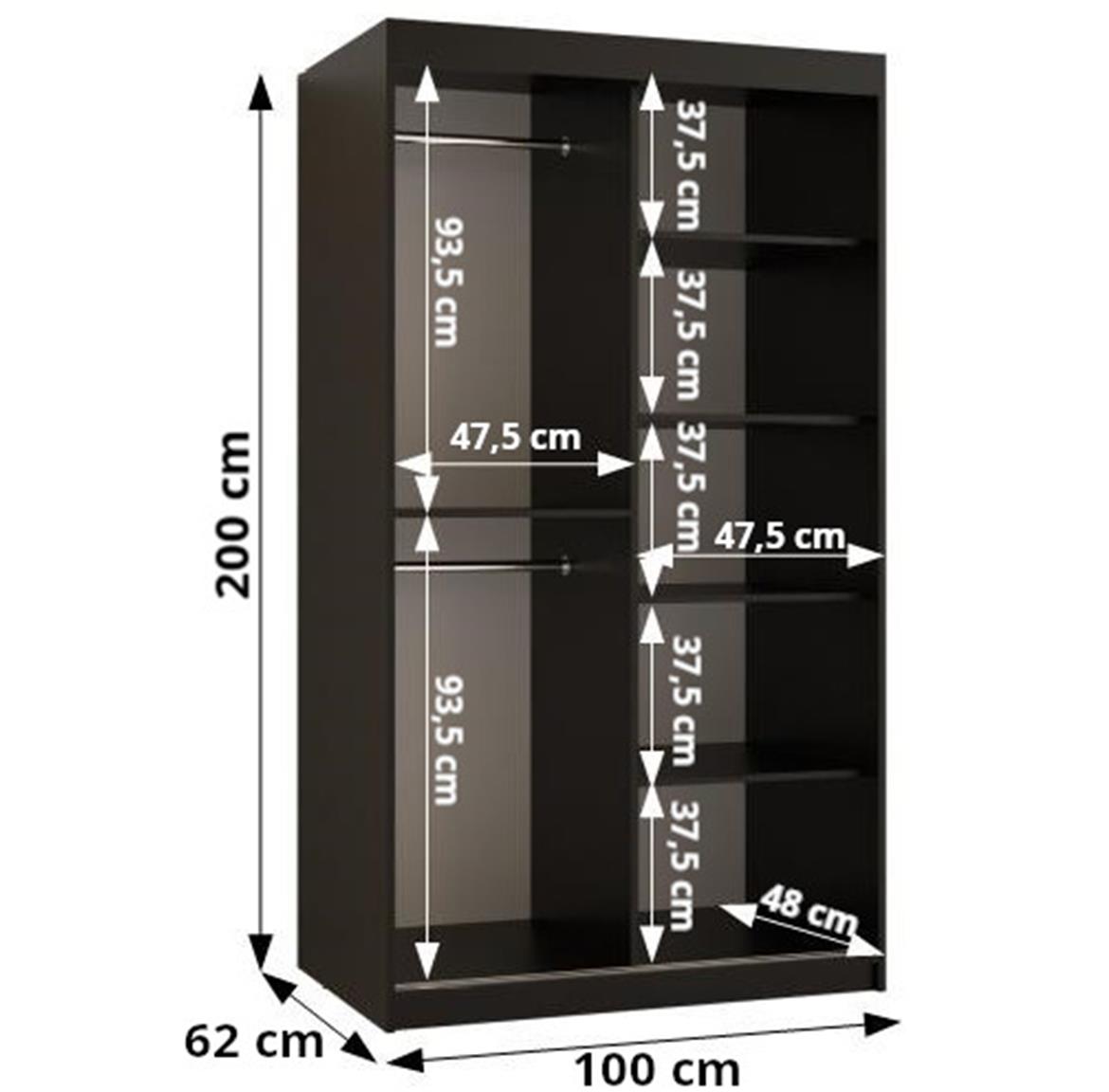 Polano 1 klizni ormar 2 vrata 100x62x200 cm natur/crni