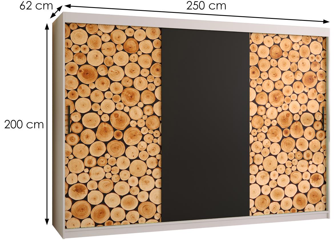 Polano klizni ormar 3 vrata 250x62x200 cm natur/crno/beli