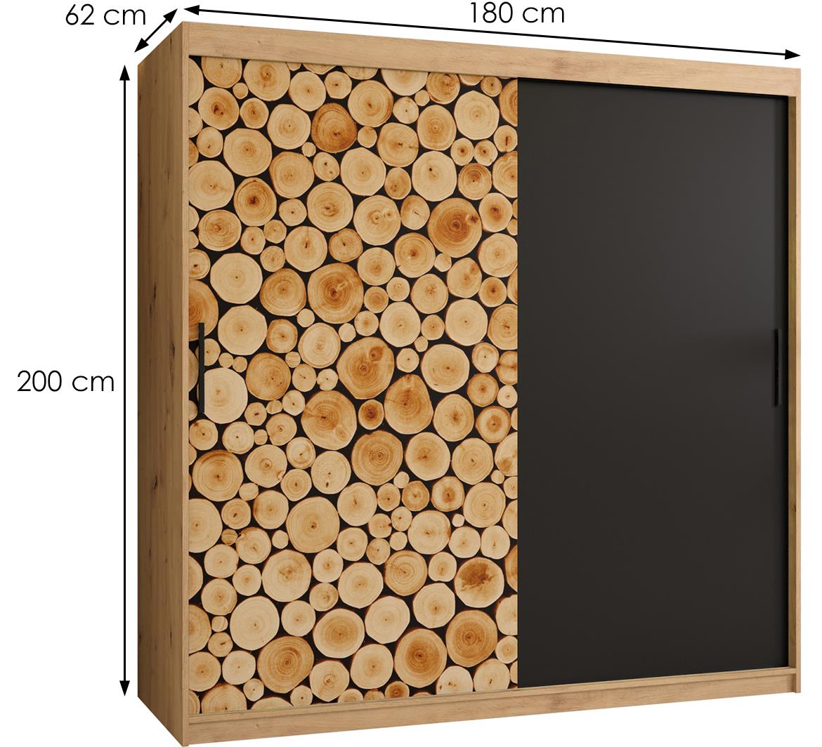 Polano klizni ormar 2 vrata 180x62x200 cm natur (artisan hrast)/crni