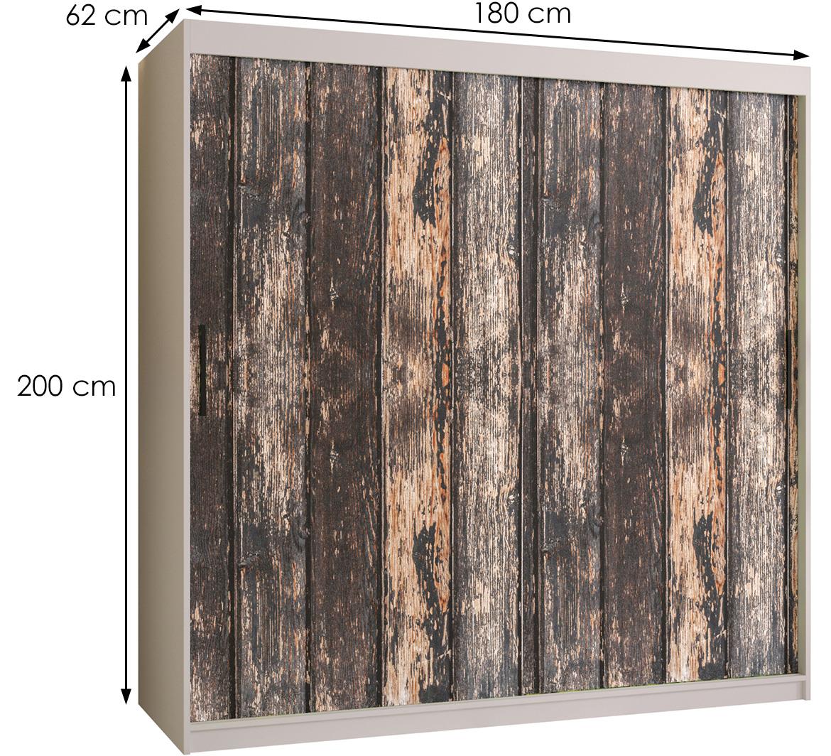 Rustic I klizni ormar 2 vrata 180x62x200 cm rustik drvo/crno/beli