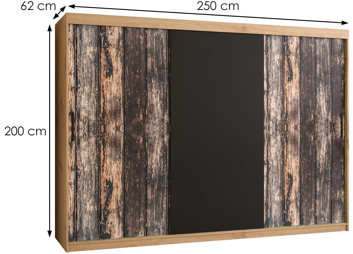 Rustic klizni ormar 3 vrata 250x62x200 cm rustik drvo/natur (artisan hrast)