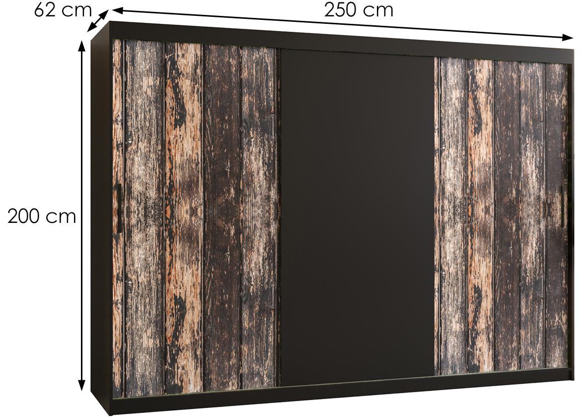 Rustic klizni ormar 3 vrata 250x62x200 cm rustik drvo/crni