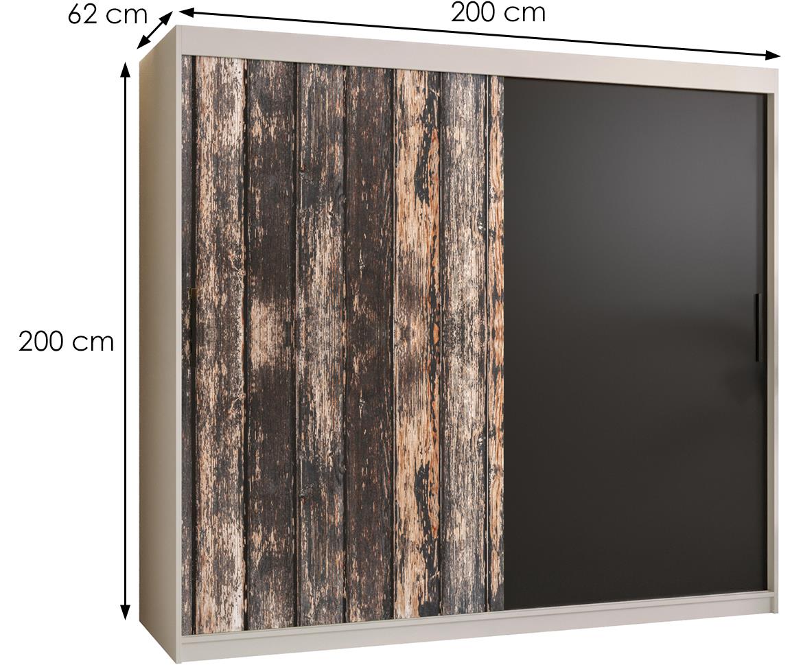 Rustic klizni ormar 2 vrata 200x62x200 cm rustik drvo/crno/beli