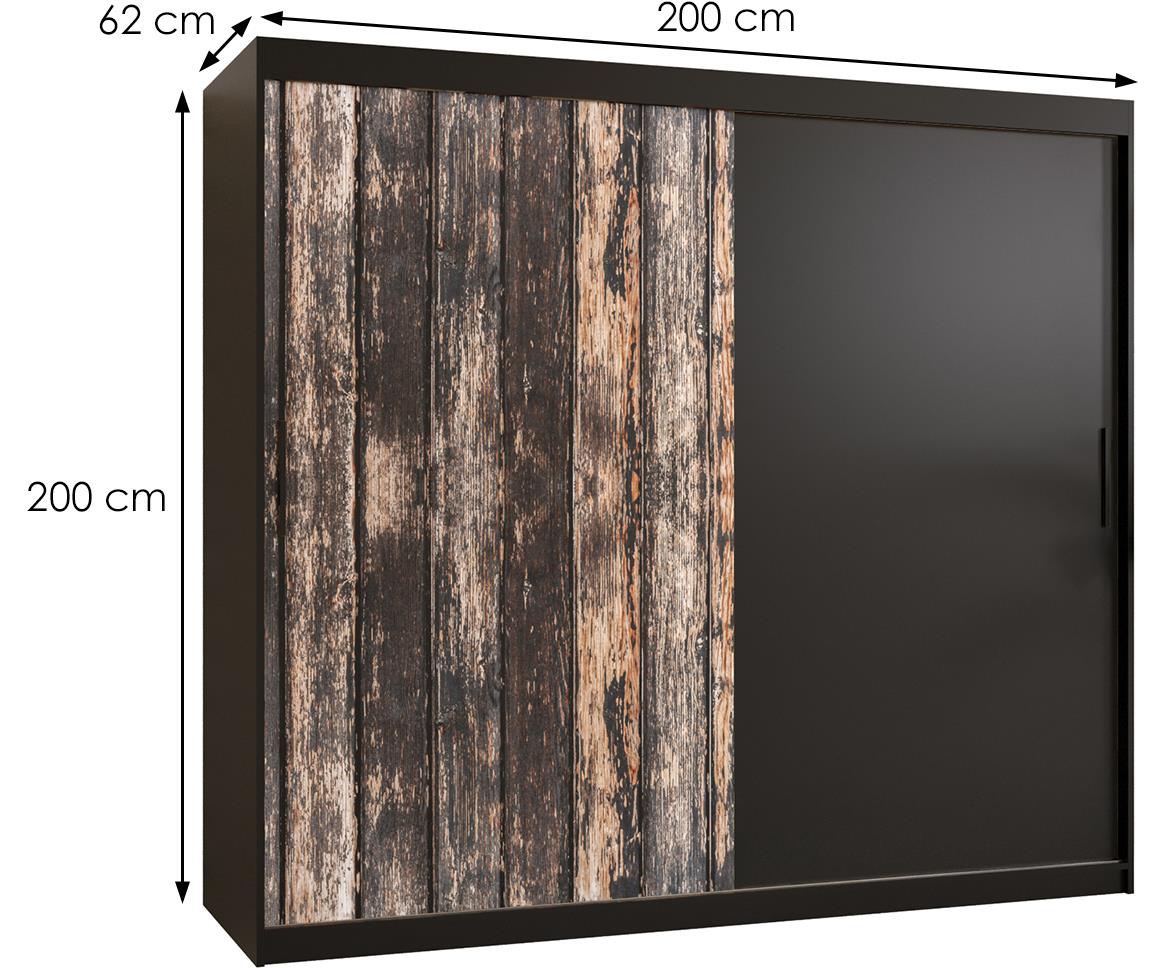 Rustic klizni ormar 2 vrata 200x62x200 cm rustik drvo/crni