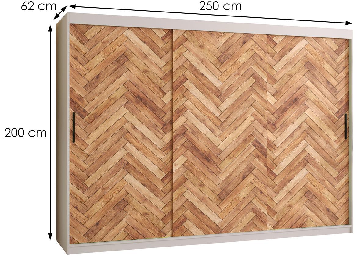 Herringbone 1 klizni ormar 3 vrata 250x62x200 cm crno/beli/natur