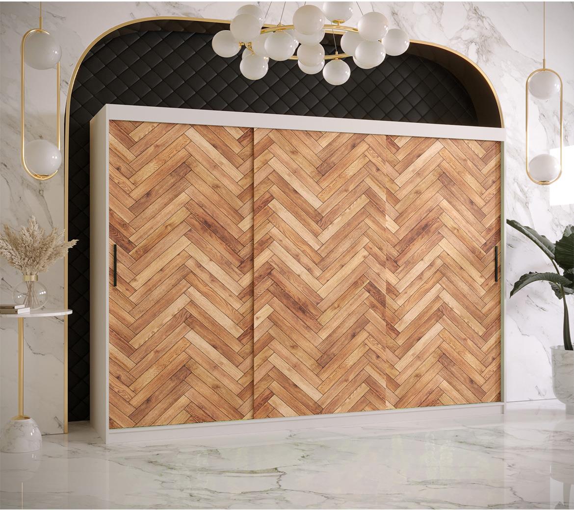 Herringbone 1 klizni ormar 3 vrata 250x62x200 cm crno/beli/natur