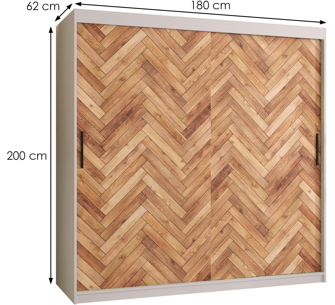 Herringbone 1 klizni ormar 2 vrata 180x62x200 cm crno/beli/natur