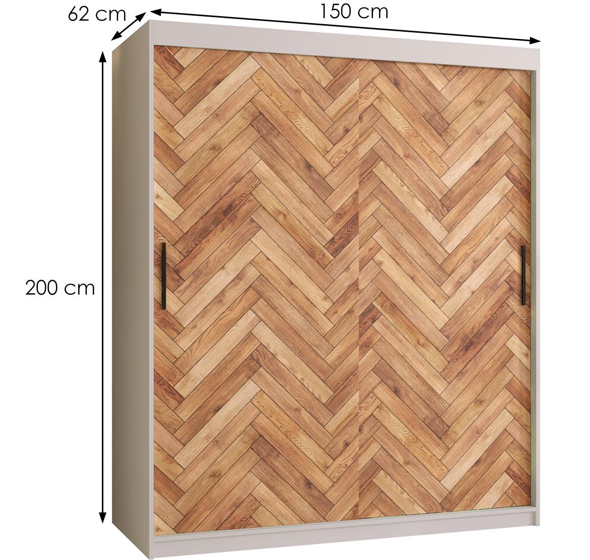 Herringbone 1 klizni ormar 2 vrata 150x62x200 cm crno/beli/natur