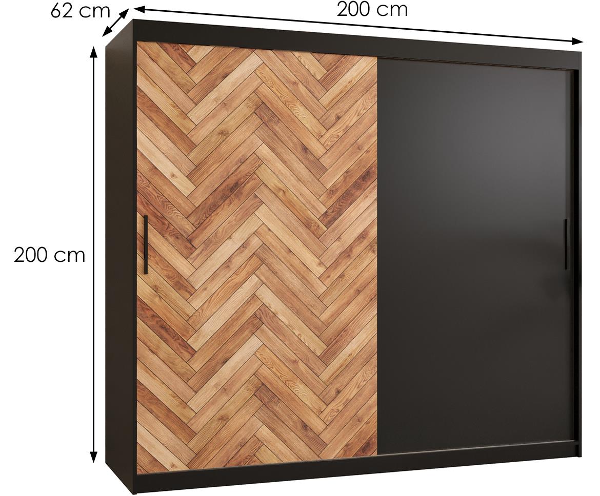 Herringbone klizni ormar 2 vrata 200x62x200 cm crni/natur