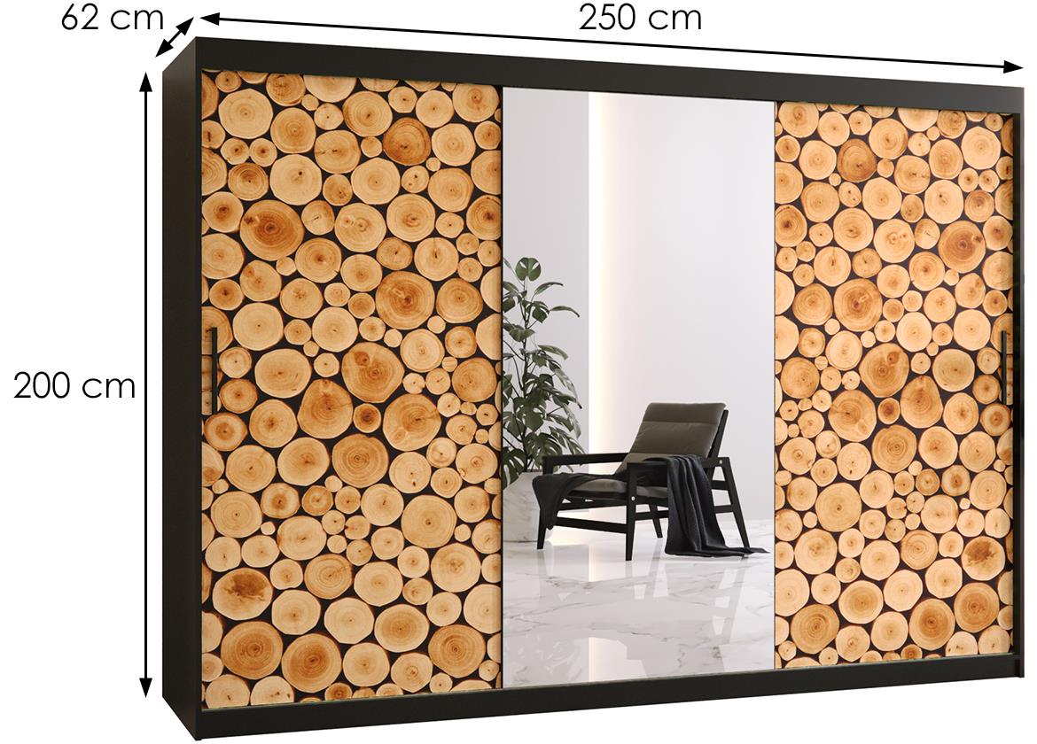 Polano 2 klizni ormar 3 vrata/ogledalo 250x62x200 cm natur/crni