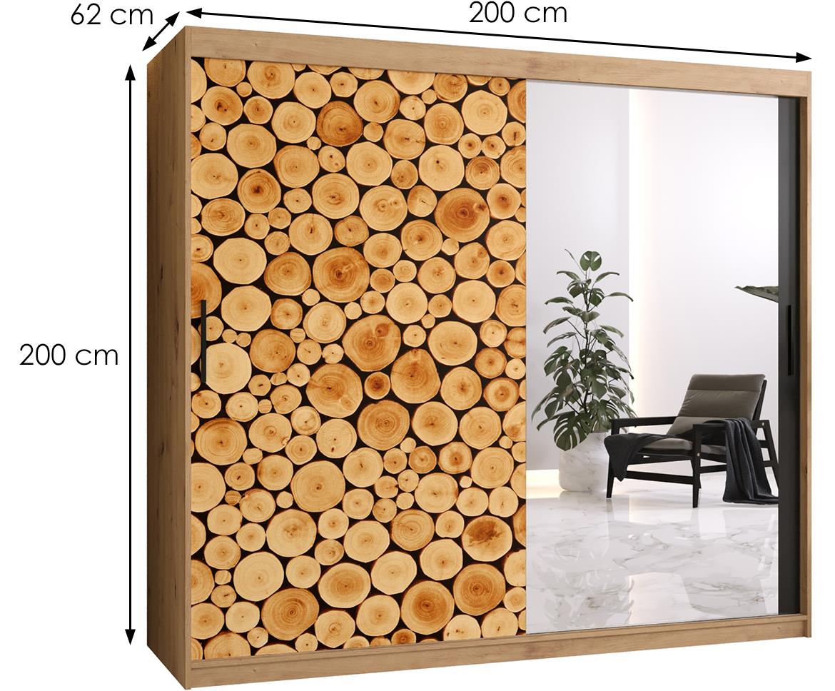 Polano 2 klizni ormar 2 vrata/ogledalo 200x62x200 cm natur (artisan hrast)