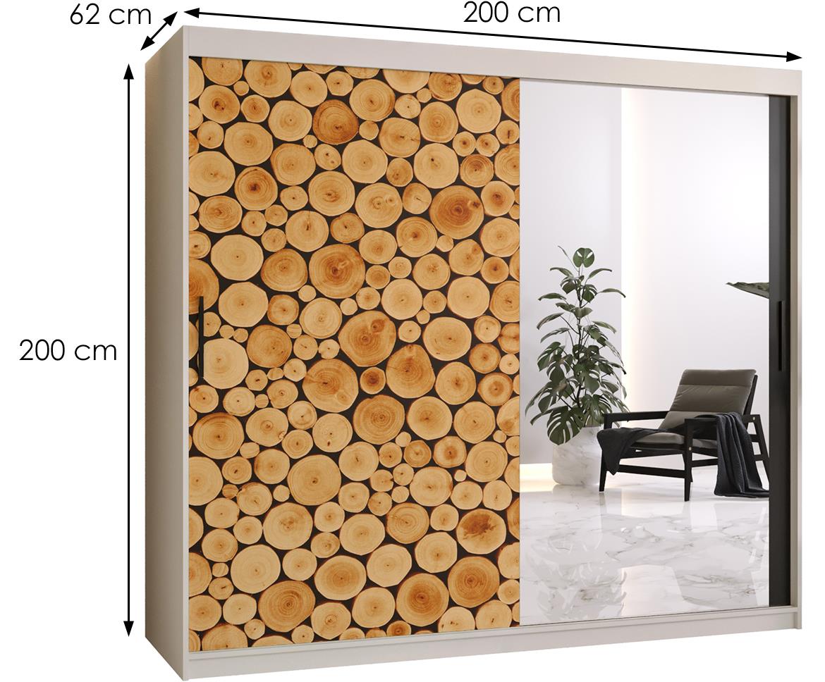 Polano 2 klizni ormar 2 vrata/ogledalo 200x62x200 cm natur/beli