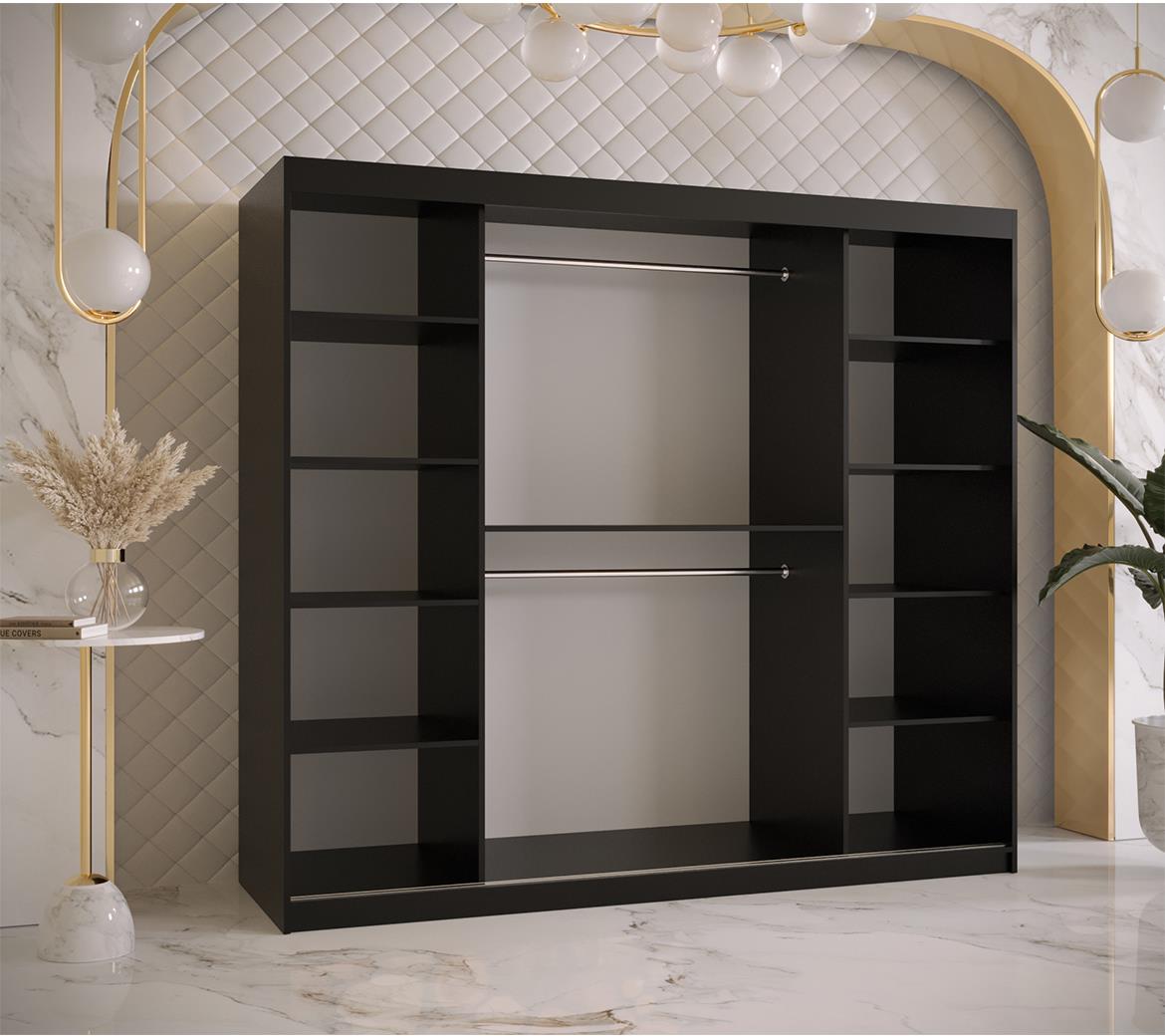 Polano 2 klizni ormar 2 vrata/ogledalo 200x62x200 cm natur/crni