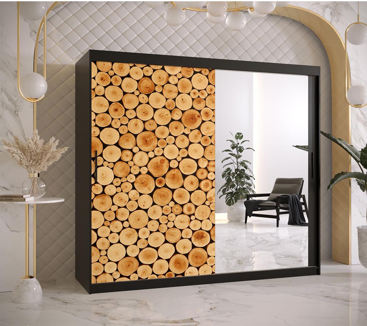 Polano 2 klizni ormar 2 vrata/ogledalo 200x62x200 cm natur/crni