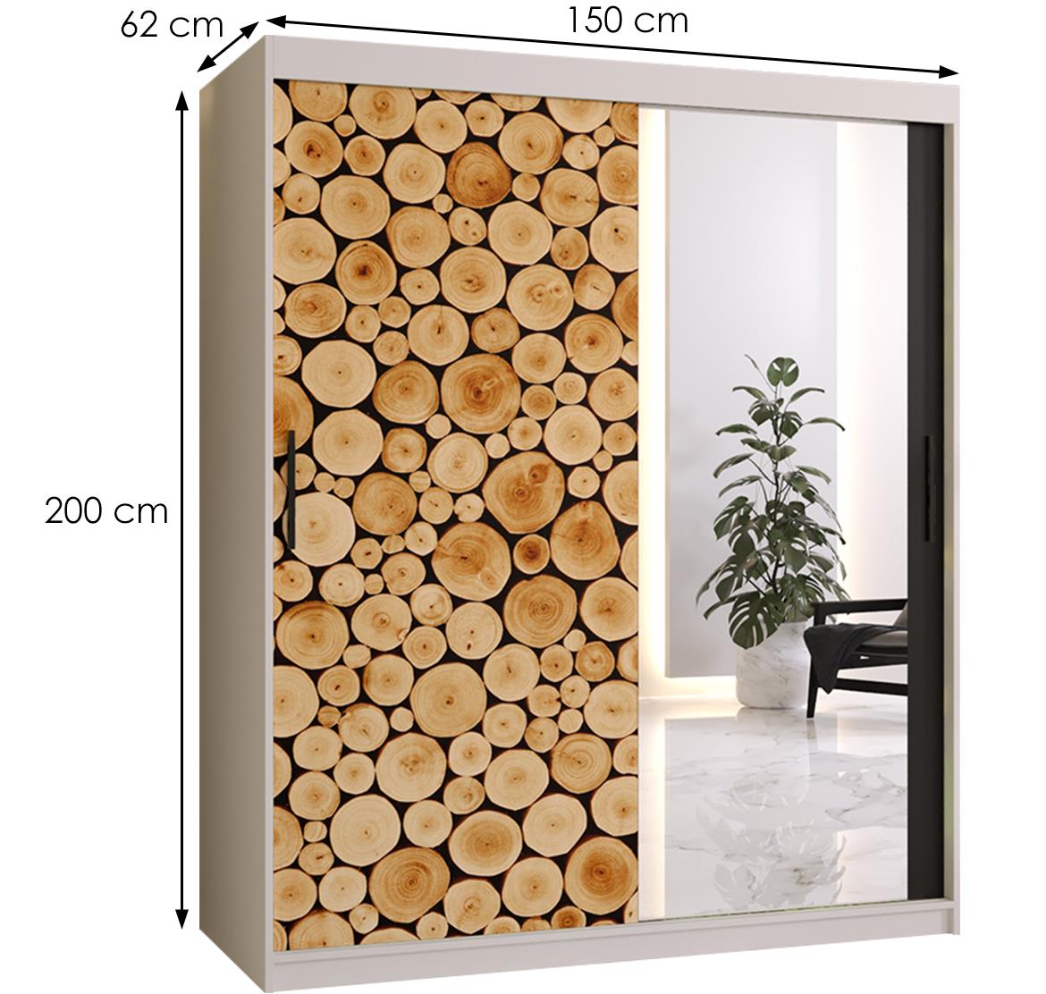 Polano 2 klizni ormar 2 vrata/ogledalo 150x62x200 cm natur/beli