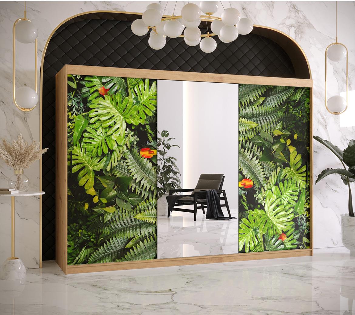 Kinshasa 2 klizni ormar 2 vrata/ogledalo 250x62x200 cm natur (artisan hrast)/motiv džungle