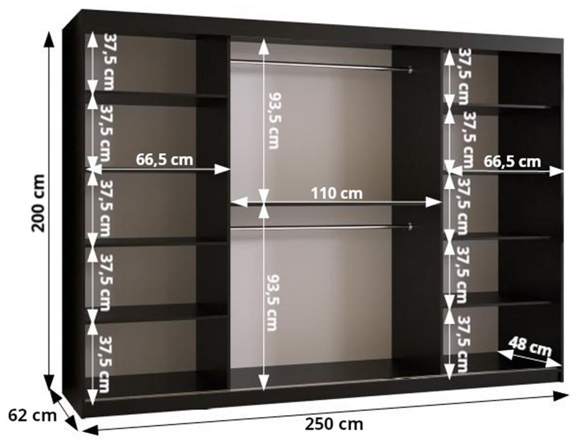 Kinshasa 2 klizni ormar 2 vrata/ogledalo 250x62x200 cm crni/motiv džungle