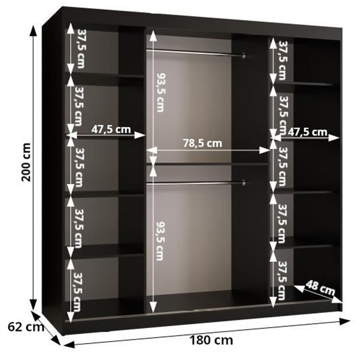 Kinshasa 2 klizni ormar 2 vrata/ogledalo 180x62x200 cm crno/beli/motiv džungle