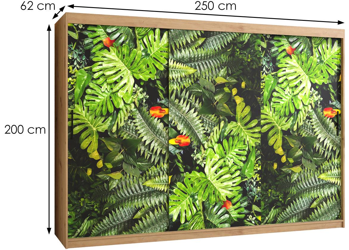 Kinshasa 1 klizni ormar 3 vrata 250x62x200 cm natur (artisan hrast)/motiv džungle