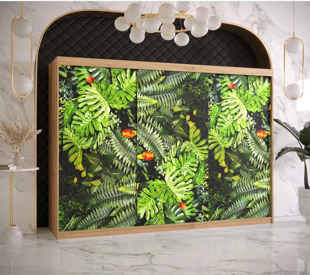 Kinshasa 1 klizni ormar 3 vrata 250x62x200 cm natur (artisan hrast)/motiv džungle