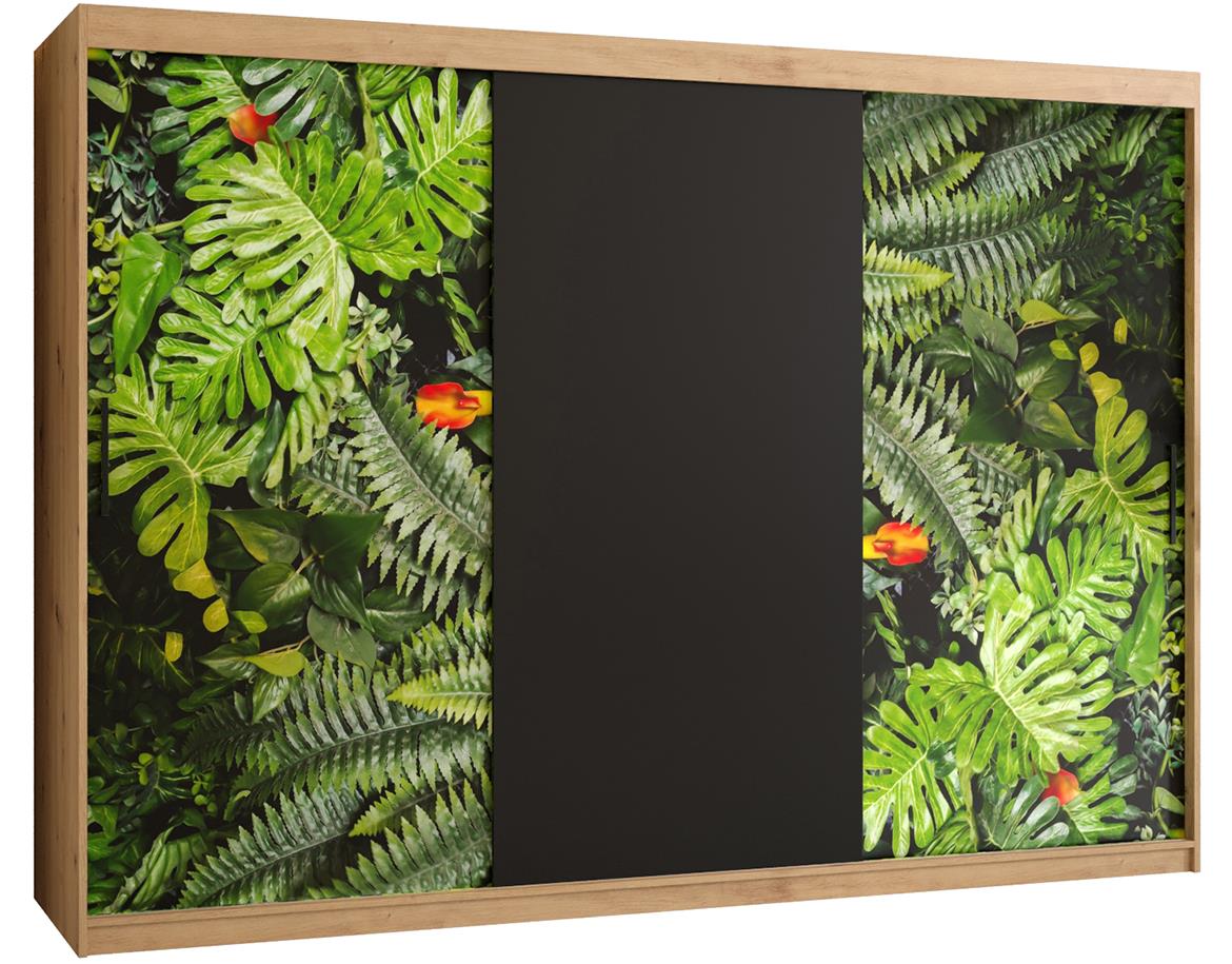 Kinshasa klizni ormar 3 vrata 250x62x200 cm natur (artisan hrast)/motiv džungle