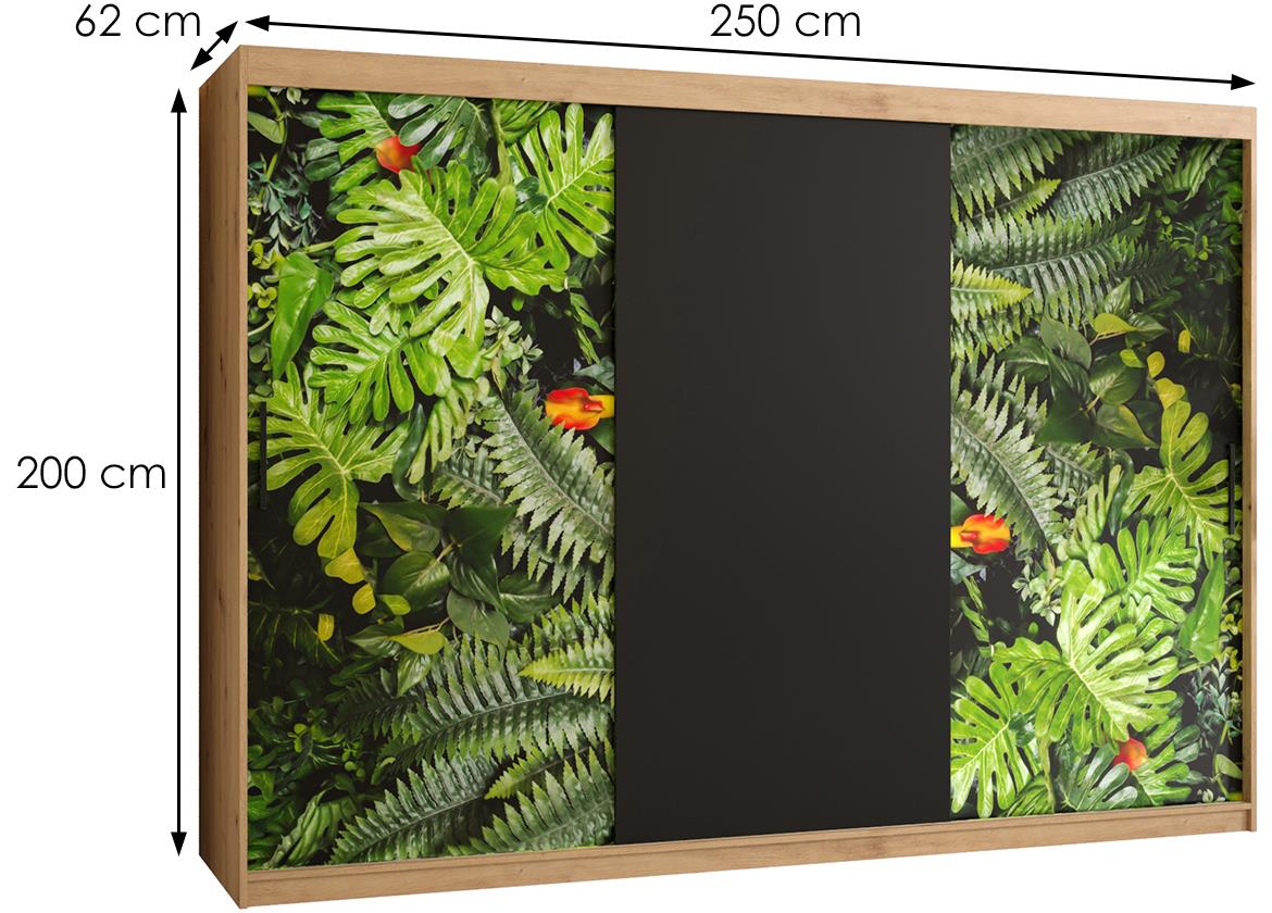 Kinshasa klizni ormar 3 vrata 250x62x200 cm natur (artisan hrast)/motiv džungle