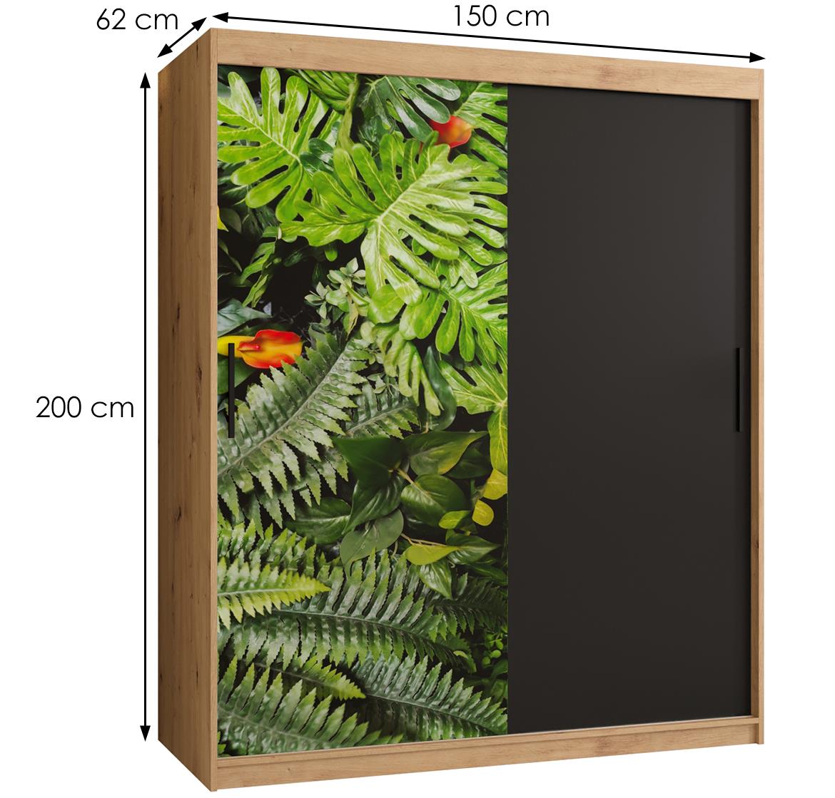 Kinshasa klizni ormar 2 vrata 150x62x200 cm natur (artisan hrast)/motiv džungle