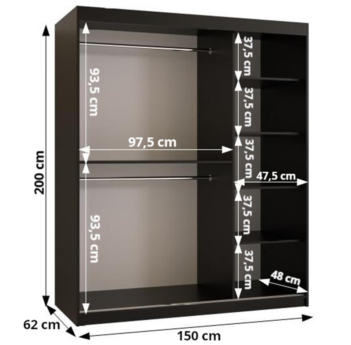 Kinshasa klizni ormar 2 vrata 150x62x200 cm crni/motiv džungle