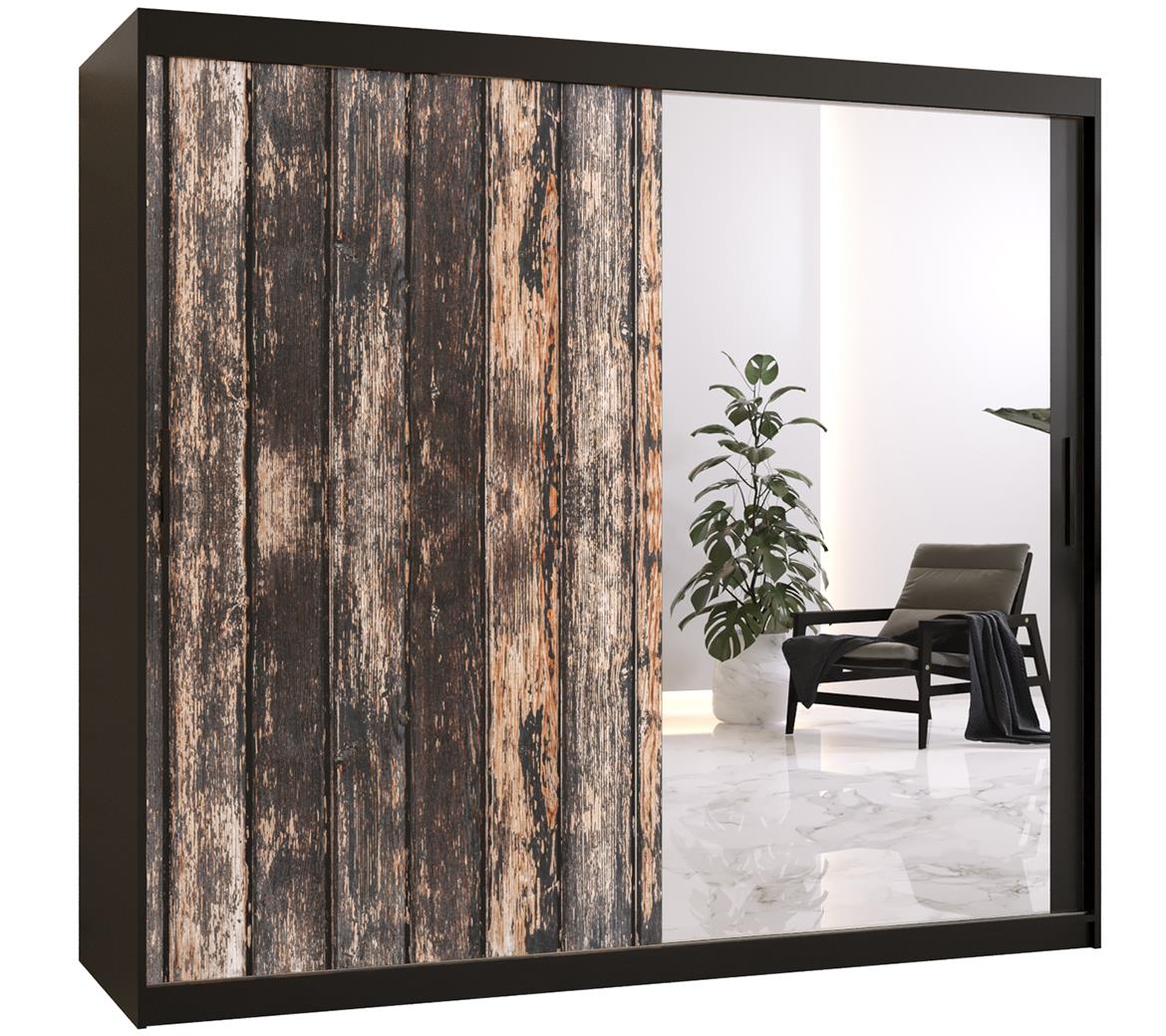 Rustic II klizni ormar 2 vrata/ogledalo 200x62x200 cm rustik drvo/crni