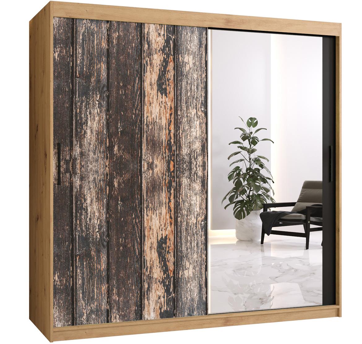 Rustic II klizni ormar 2 vrata/ogledalo 180x62x200 cm rustik drvo/natur (artisan hrast)