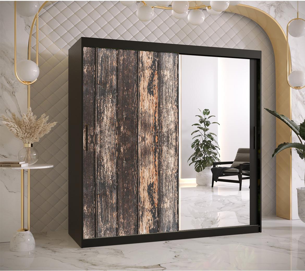 Rustic II klizni ormar 2 vrata/ogledalo 180x62x200 cm rustik drvo/crni