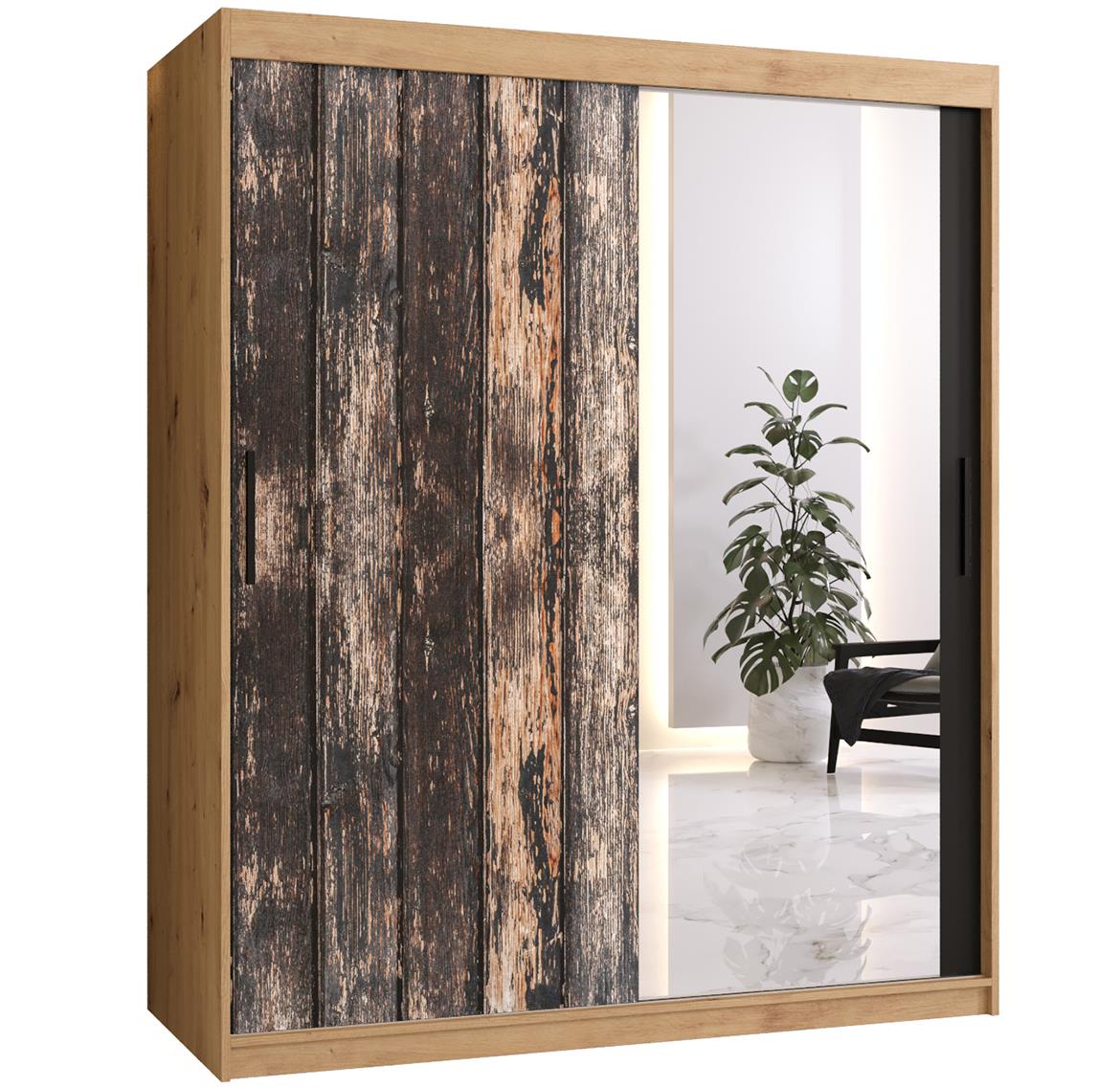 Rustic II klizni ormar 2 vrata/ogledalo 150x62x200 cm rustik drvo/natur (artisan hrast)