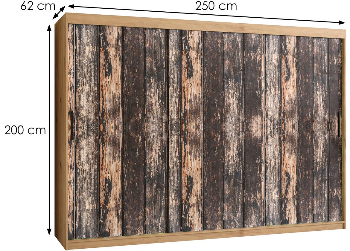 Rustic I klizni ormar 3 vrata 250x62x200 cm rustik drvo/natur (artisan hrast)